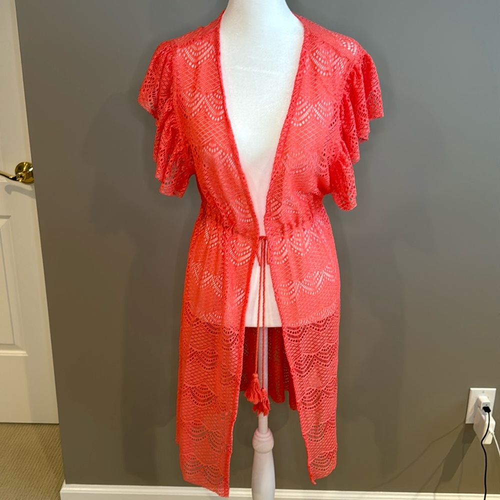 Amiani Resort Lace Beach Cover Up in Coral NEW with tags